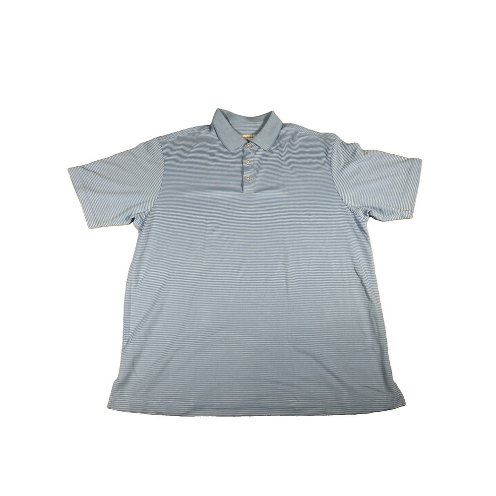 Tommy Bahama Mens Size XL Blue White Striped Modal Polo Shirt Short Sleeve